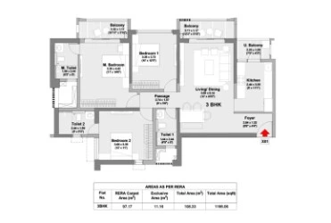 Godrej Elaris 3 BHK Floor Plan Layout
